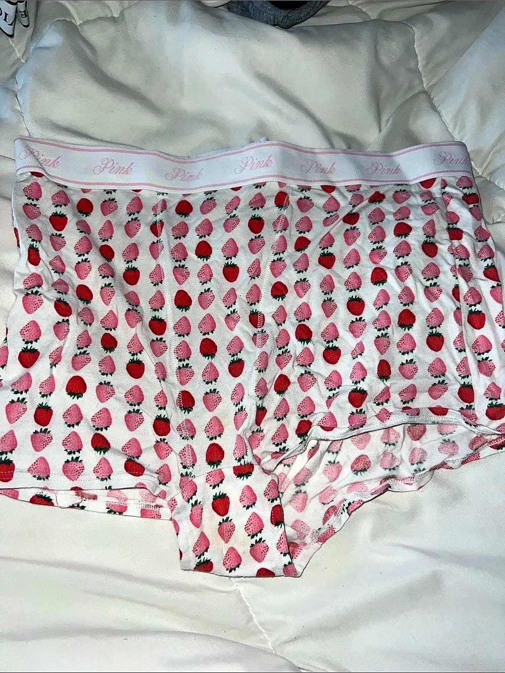 PINK Victoria's Secret Strawberry Print Panties in Pink & White